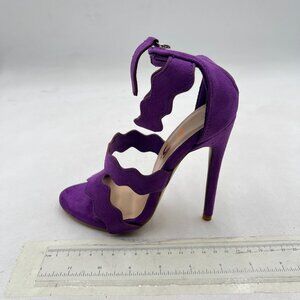 FSJ Purple Hot Open Toe Strappy High Heel Sandals Suede Dress Shoes for Party
